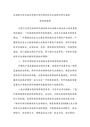 全面振兴东北强化党建引领为推动东北全面振兴新突破提供坚强保障.docx