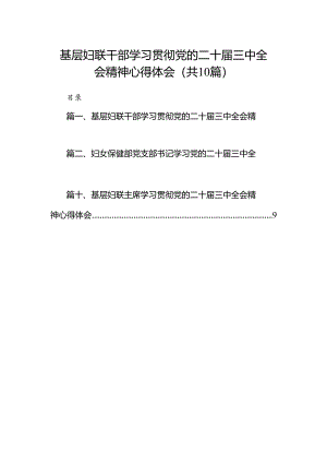 （10篇）基层妇联干部学习贯彻党的二十届三中全会精神心得体会范文.docx