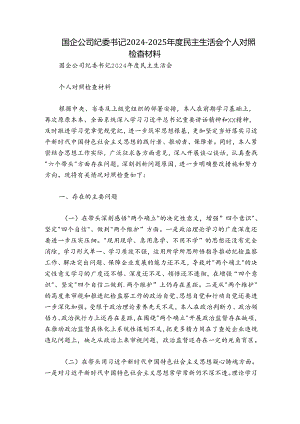 国企公司纪委书记2024-2025年度民主生活会个人对照检查材料.docx