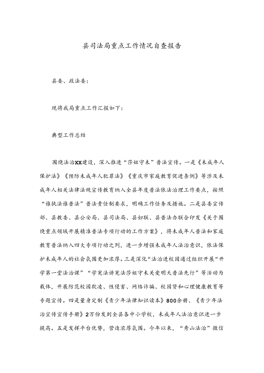 县司法局重点工作情况自查报告.docx_第1页