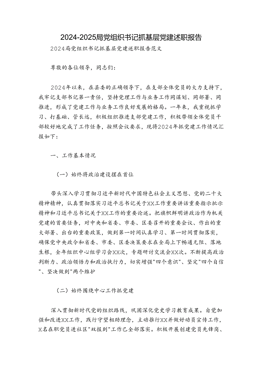 2024-2025局党组织书记抓基层党建述职报告.docx_第1页