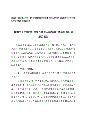 乡镇关于贯彻执行中央八项规定精神和市委实施意见情况的报告（乡镇党委书记关于整治干部作风自查整改报告）.docx