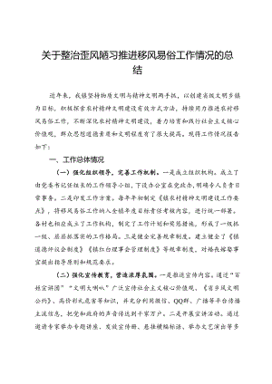 某镇关于整治歪风陋习推进移风易俗工作情况的总结.docx