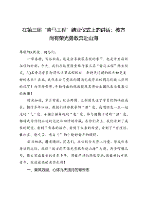 在第三届“青马工程”结业仪式上的讲话：彼方尚有荣光 勇敢奔赴山海.docx