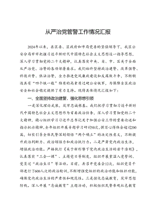从严治党管警工作情况汇报.docx