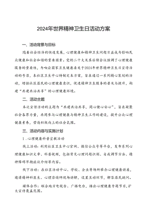 社区卫生中心2024年世界精神卫生日宣传活动方案5篇.docx