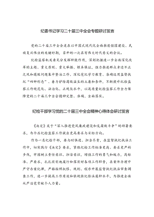 （9篇）纪委书记学习二十届三中全会专题研讨发言范文.docx