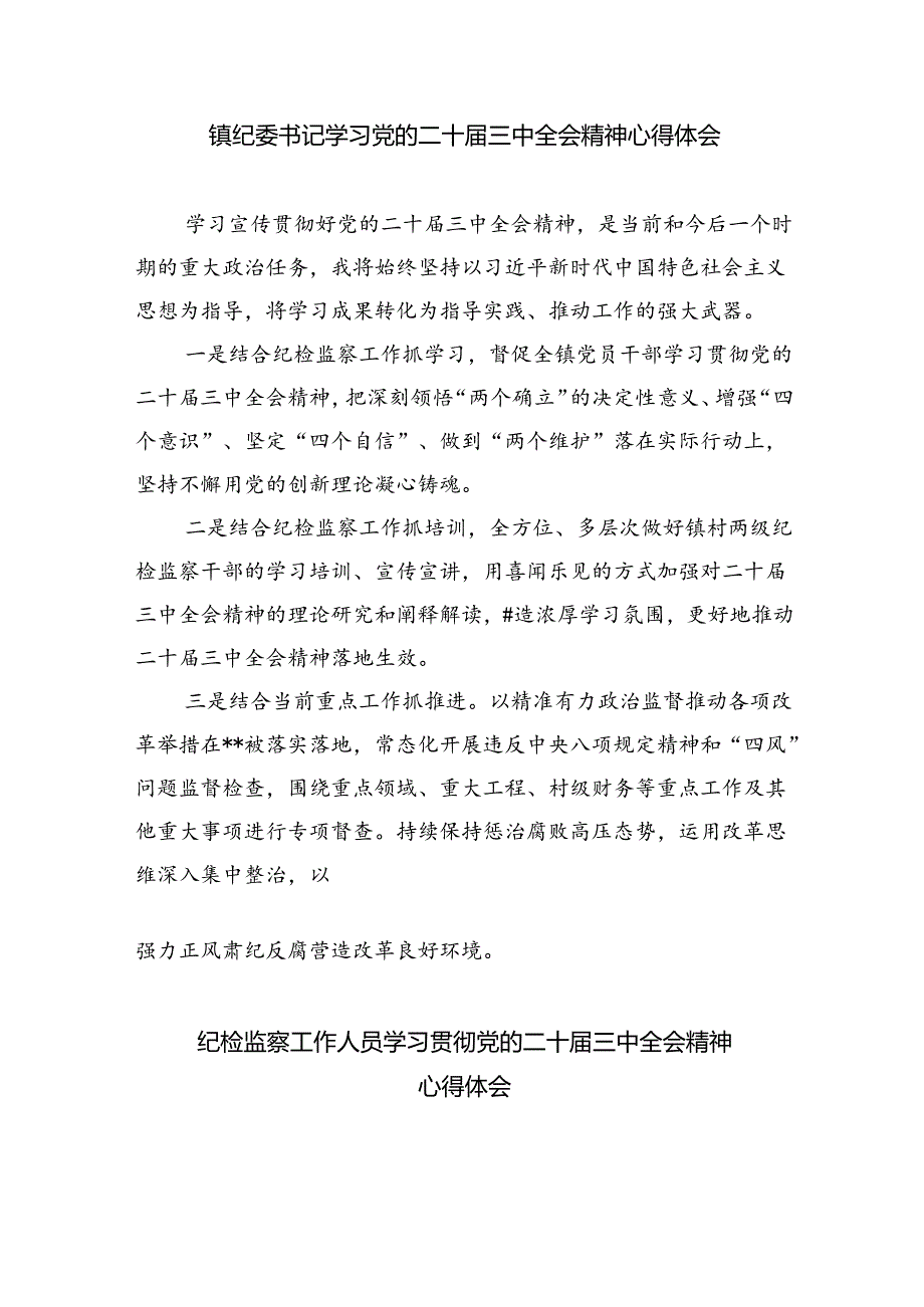 （9篇）纪委书记学习二十届三中全会专题研讨发言范文.docx_第2页