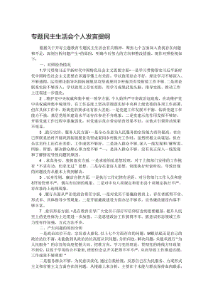 专题民主生活会个人发言提纲.docx