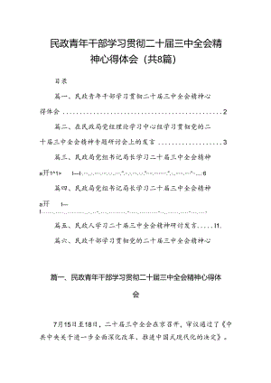 （8篇）民政青年干部学习贯彻二十届三中全会精神心得体会（精选）.docx