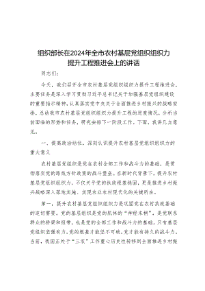 组织部长在2024年全市农村基层党组织组织力提升工程推进会上的讲话.docx