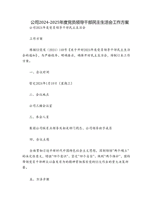 公司2024-2025年度党员领导干部民主生活会工作方案.docx