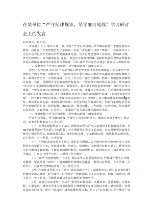 在某单位“严守纪律规矩坚守廉洁底线”学习研讨会上的发言.docx