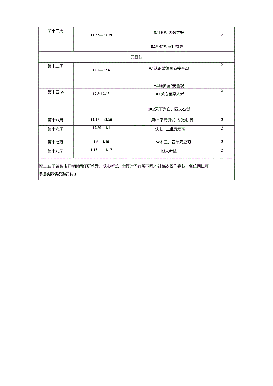 2024-2025年八年级上册《道德与法治》学期教学计划表.docx_第2页
