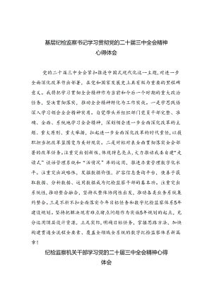 基层纪检监察书记学习贯彻党的二十届三中全会精神心得体会8篇（最新版）.docx