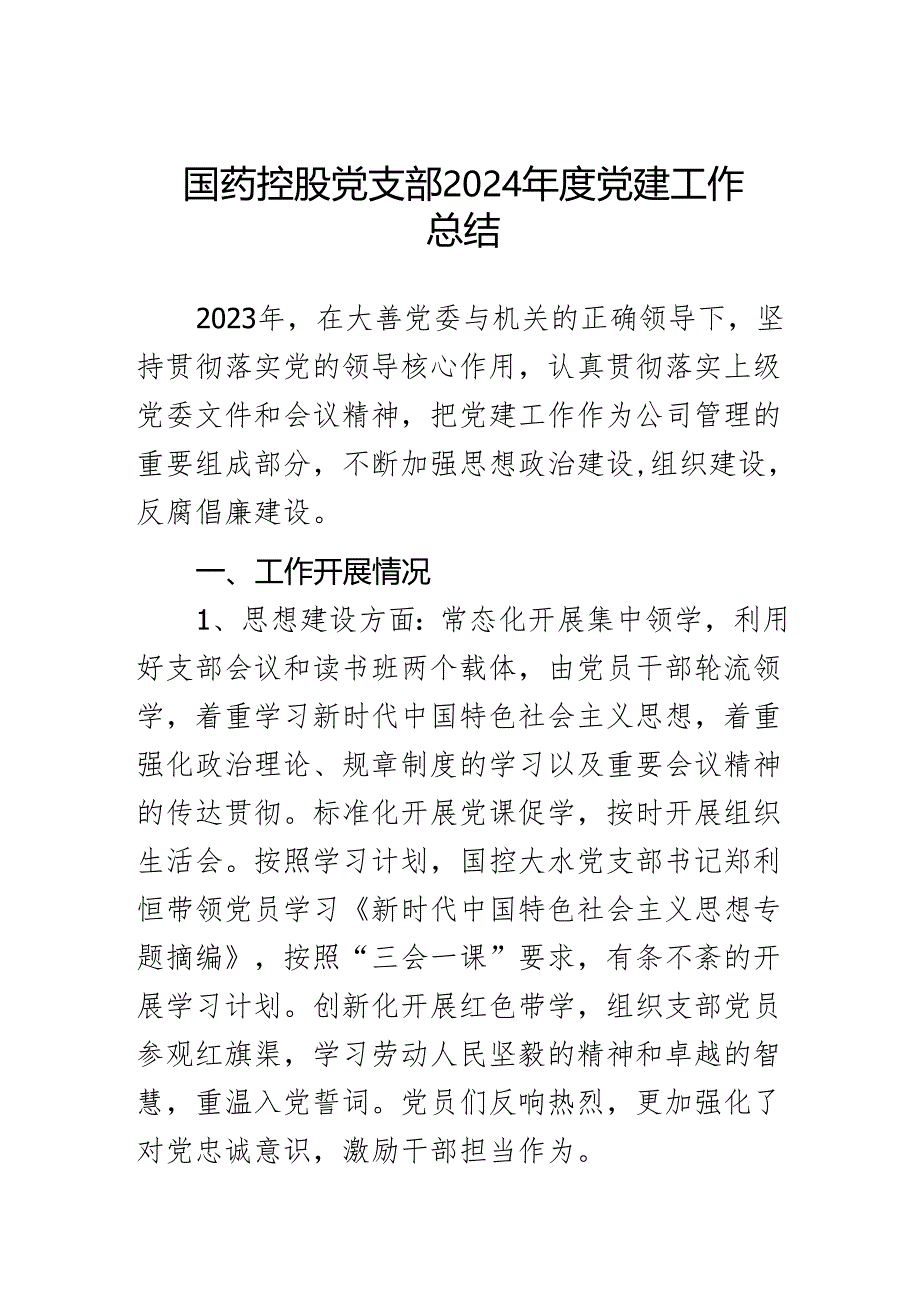 国药控股党支部2024年度党建工作总结.docx_第1页