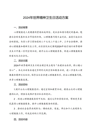 三篇社区医院关于2024年世界精神卫生日宣传活动的实施方案.docx
