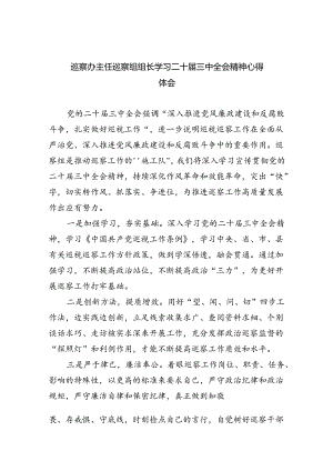 （9篇）巡察办主任巡察组组长学习二十届三中全会精神心得体会（最新版）.docx