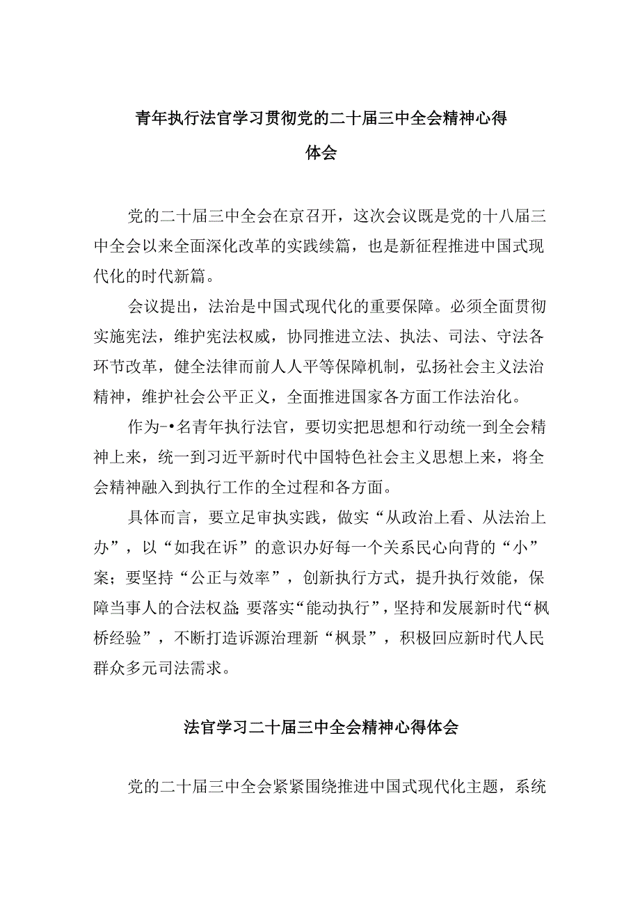 （11篇）青年执行法官学习贯彻党的二十届三中全会精神心得体会范文.docx_第1页