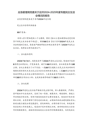 应急管理局党委关于召开2024-2025年度专题民主生活会情况的报告.docx