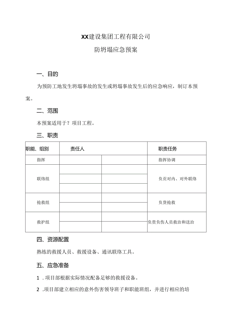 XX建设集团工程有限公司防坍塌应急预案（2024年）.docx_第1页
