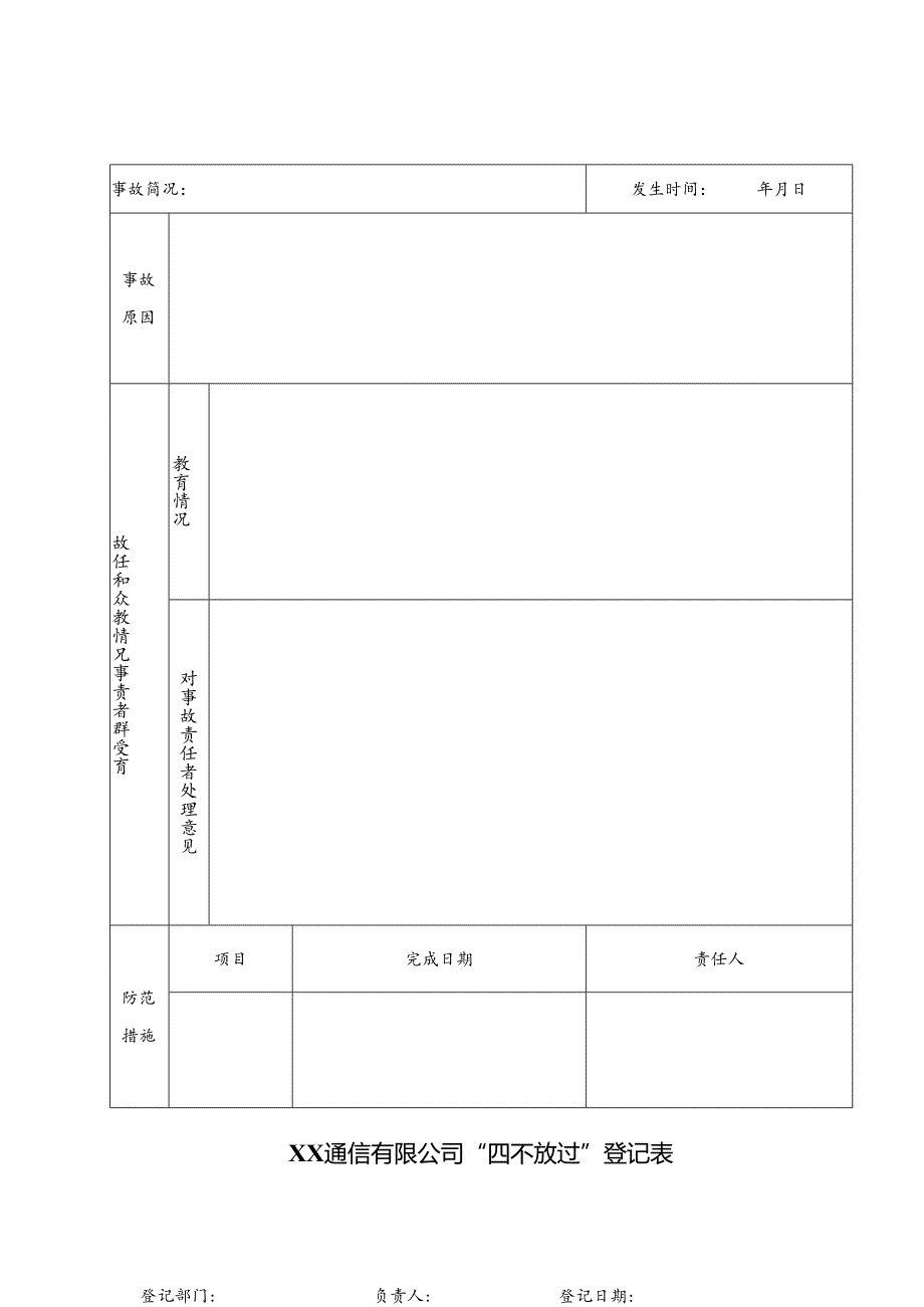 XX通信有限公司“四不放过”登记表（2024年）.docx_第1页