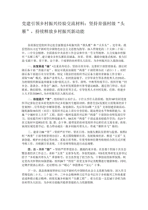 党建引领乡村振兴经验交流材料：坚持育强村级“头雁”持续释放乡村振兴新动能.docx
