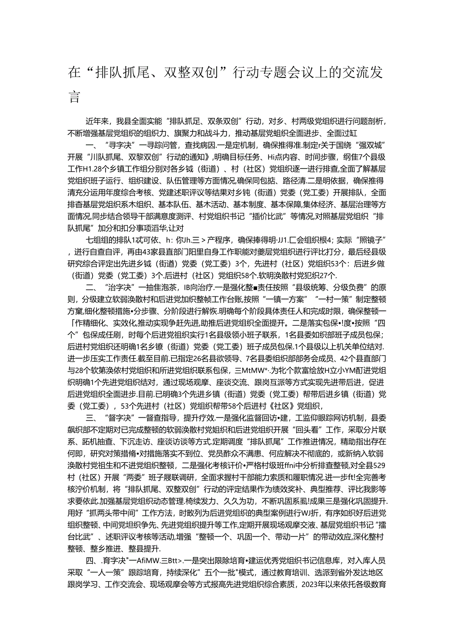 在“排队抓尾、双整双创”行动专题会议上的交流发言.docx_第1页