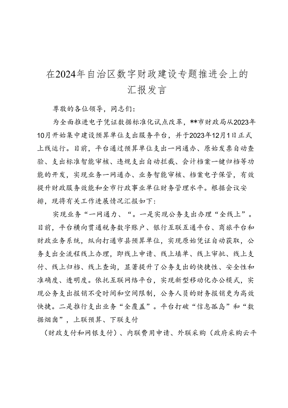 在2024年自治区数字财政建设专题推进会上的汇报发言.docx_第1页