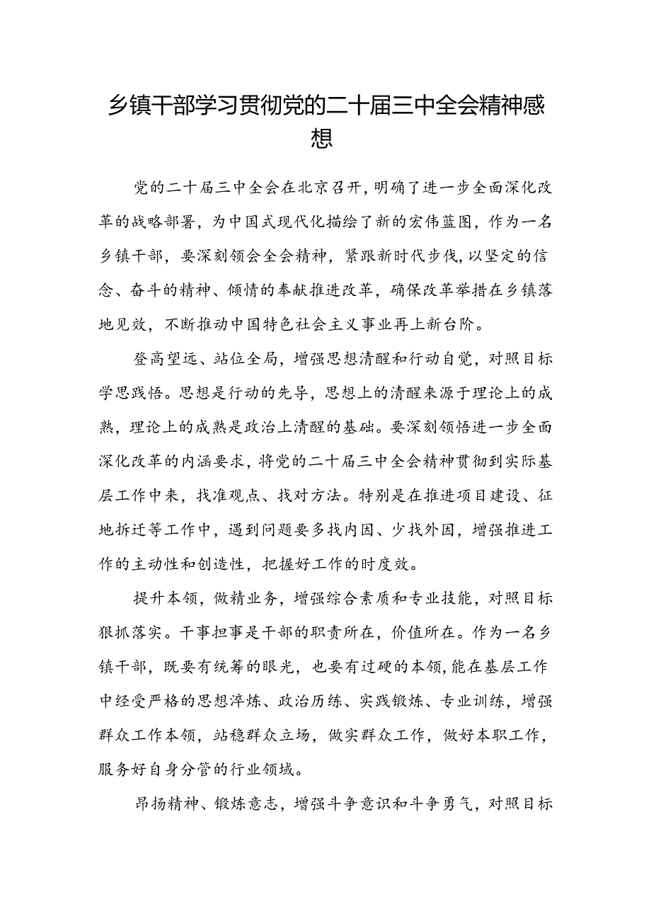 乡镇干部学习贯彻党的二十届三中全会精神感想.docx_第1页