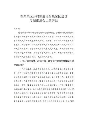 在某某区乡村旅游民宿集聚区建设专题推进会上的讲话.docx