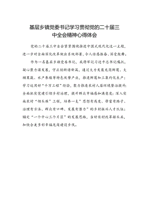 基层乡镇党委书记学习贯彻党的二十届三中全会精神心得体会 .docx