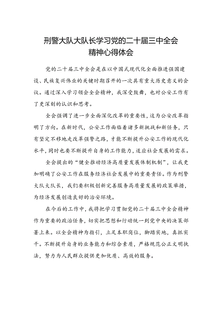 刑警大队大队长学习党的二十届三中全会精神心得体会.docx_第1页