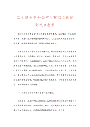 二十届三中全会学习贯彻心得体会发言材料.docx