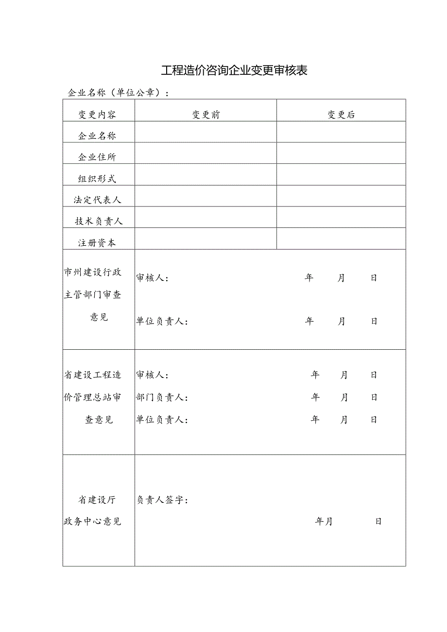 工程造价咨询企业变更审核表.docx_第1页