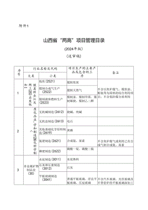 《山西省“两高”项目管理目录（2024年版）》.docx