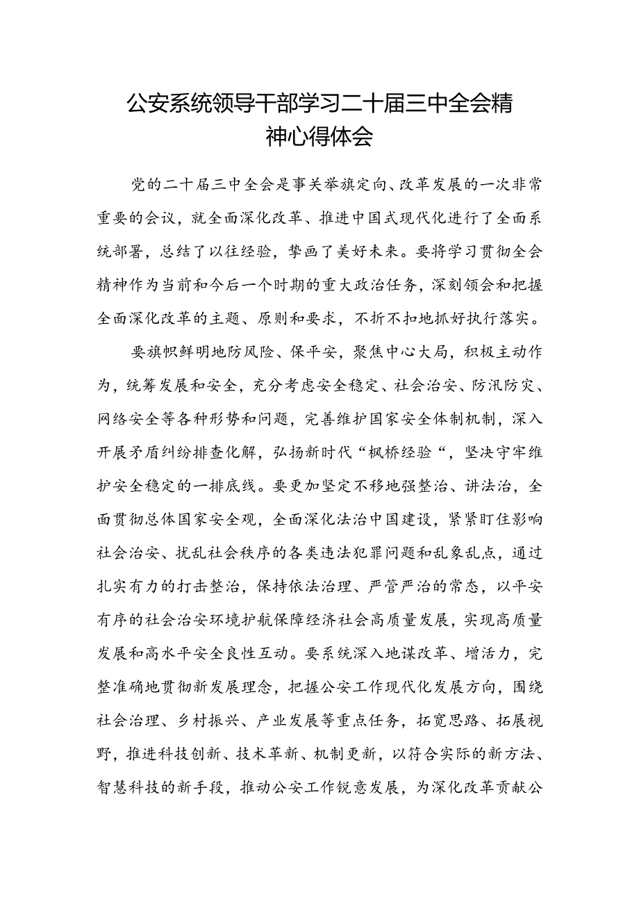 公安系统领导干部学习二十届三中全会精神心得体会.docx_第1页