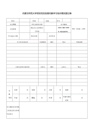 内蒙古师范大学党校入党积极分子学习培训情况登记表.docx