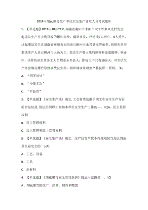 2024年烟花爆竹生产单位安全生产管理人员考试题库.docx