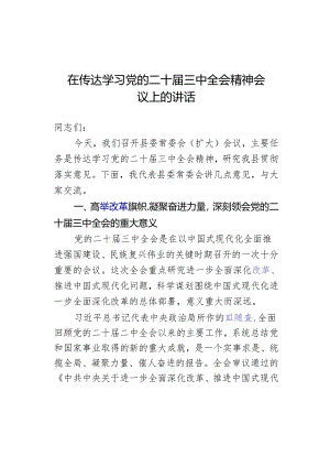 在传达学习党的二十届三中全会精神会议上的讲话.docx