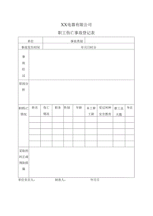 XX电器有限公司职工伤亡事故登记表（2024年）.docx