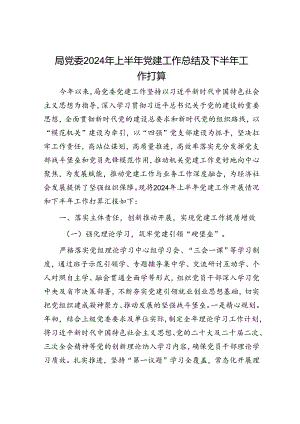 局党委2024年上半年党建工作总结及下半年工作打算.docx
