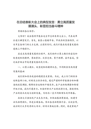 在总结表彰大会上的典型发言：勇立高质量发展潮头彰显担当奋斗精神.docx