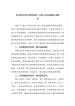 区纪委书记学习贯彻党的二十届三中全会精神心得体会5篇（精选版）.docx