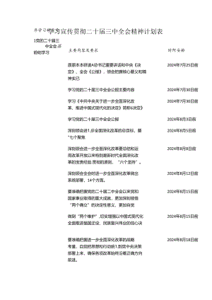 学习宣传贯彻二十届三中全会精神计划表 .docx