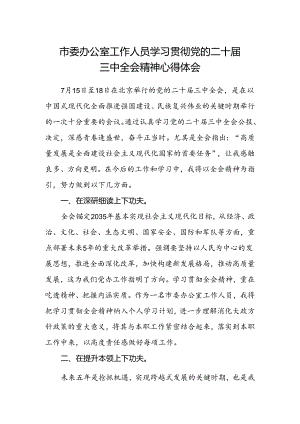 市委办公室工作人员学习贯彻党的二十届三中全会精神心得体会.docx