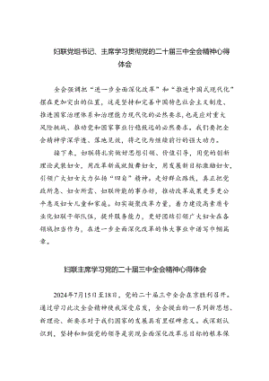 妇联党组书记、主席学习贯彻党的二十届三中全会精神心得体会8篇（精选版）.docx
