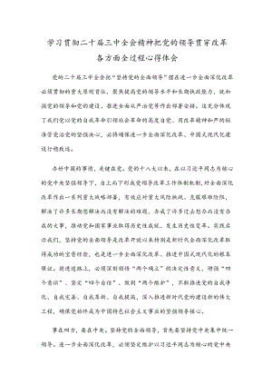 学习贯彻二十届三中全会精神把党的领导贯穿改革各方面全过程心得体会.docx
