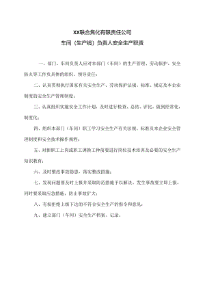 XX联合焦化有限责任公司车间(生产线)负责人安全生产职责（2024年）.docx