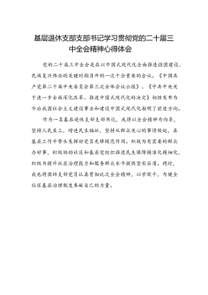 基层退休支部支部书记学习贯彻党的二十届三中全会精神心得体会.docx